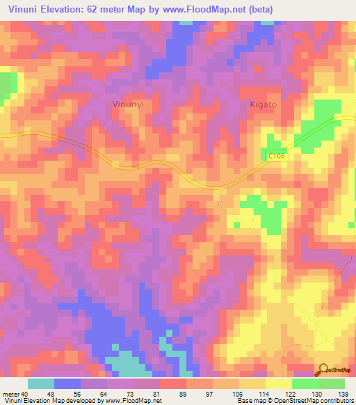 Vinuni,Kenya Elevation Map