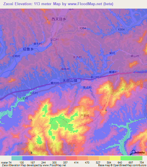 Zaoxi,China Elevation Map