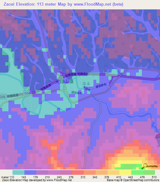 Zaoxi,China Elevation Map