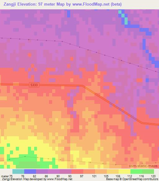 Zangji,China Elevation Map