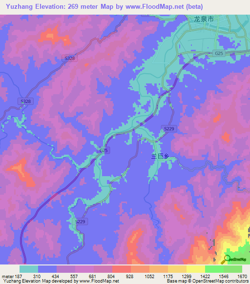 Yuzhang,China Elevation Map