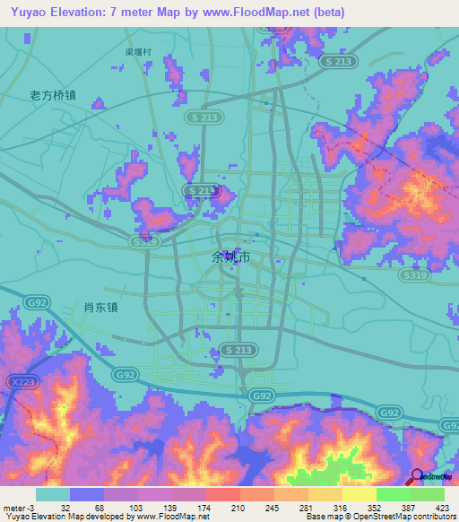 Yuyao,China Elevation Map
