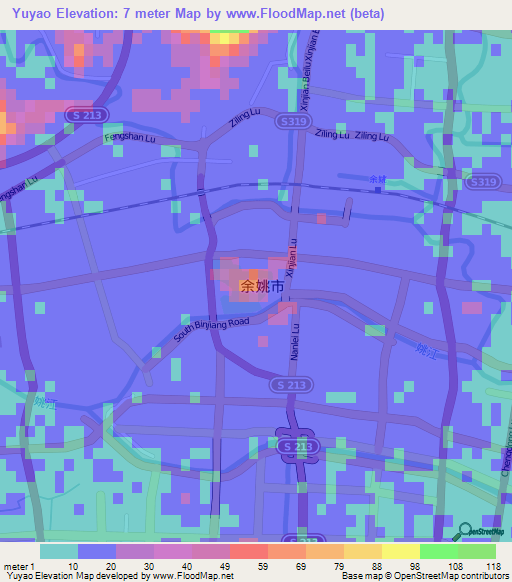 Yuyao,China Elevation Map