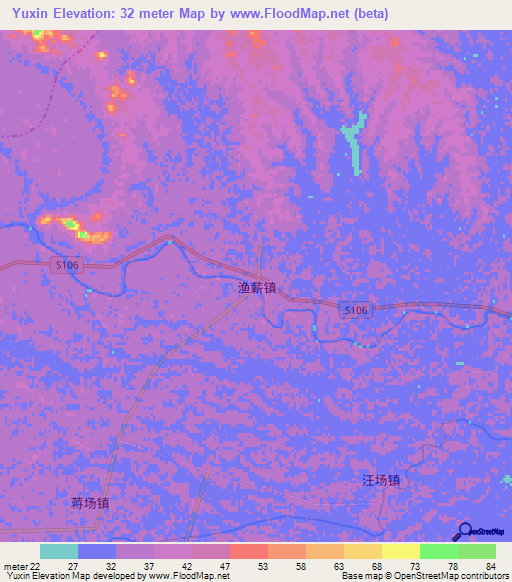 Yuxin,China Elevation Map