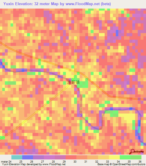 Yuxin,China Elevation Map