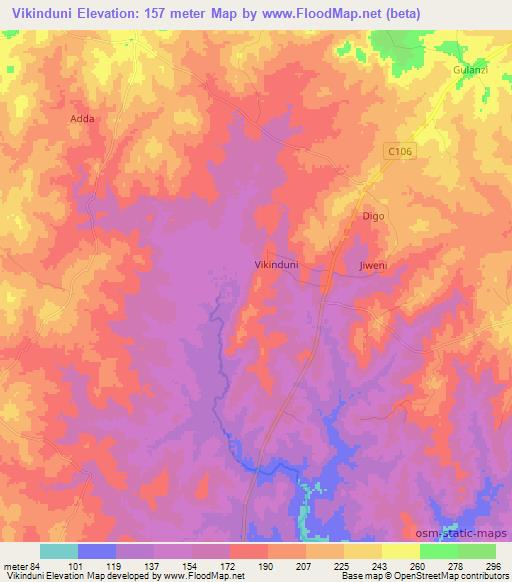Vikinduni,Kenya Elevation Map