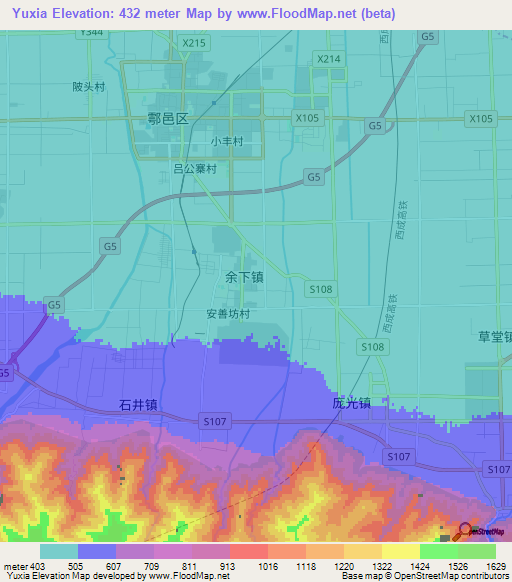 Yuxia,China Elevation Map