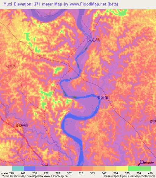Yuxi,China Elevation Map