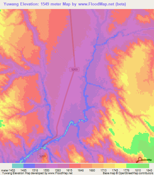 Yuwang,China Elevation Map