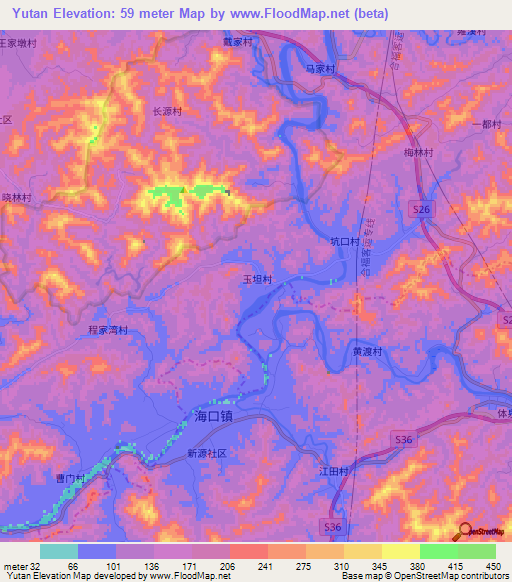 Yutan,China Elevation Map
