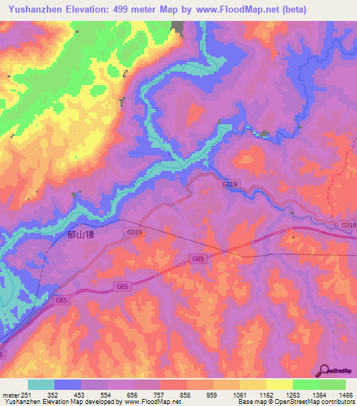 Yushanzhen,China Elevation Map