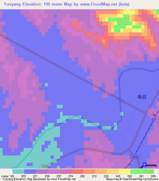 Yunyang,China Elevation Map