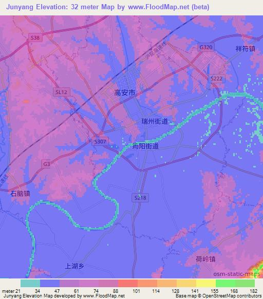 Junyang,China Elevation Map