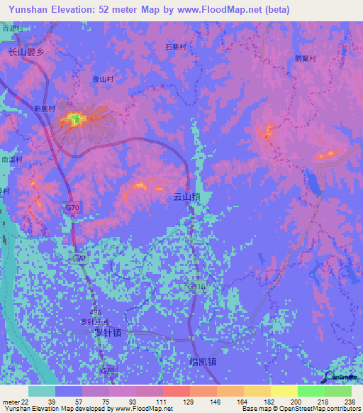 Yunshan,China Elevation Map