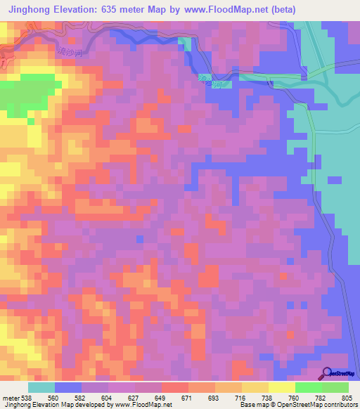 Jinghong,China Elevation Map
