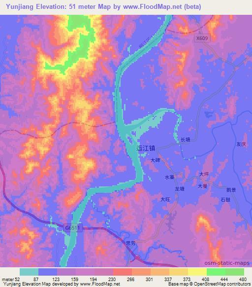 Yunjiang,China Elevation Map