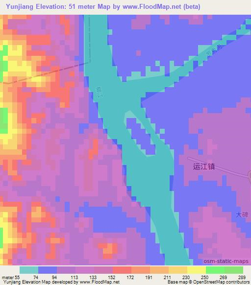 Yunjiang,China Elevation Map