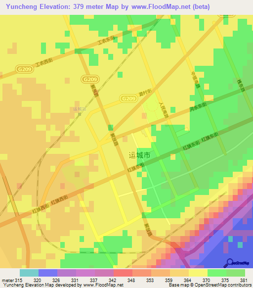 Yuncheng,China Elevation Map