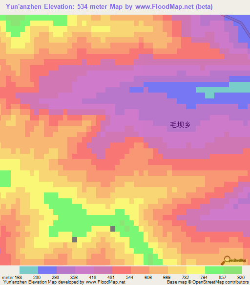 Yun'anzhen,China Elevation Map