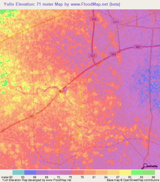 Yulin,China Elevation Map