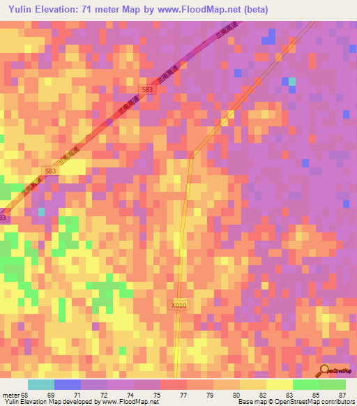 Yulin,China Elevation Map