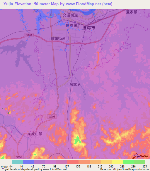 Yujia,China Elevation Map