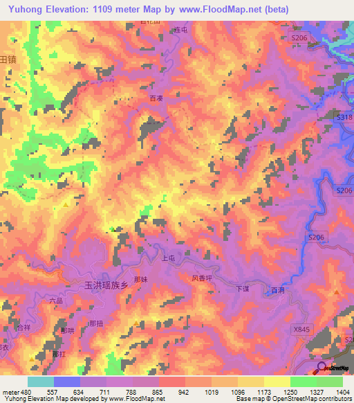 Yuhong,China Elevation Map