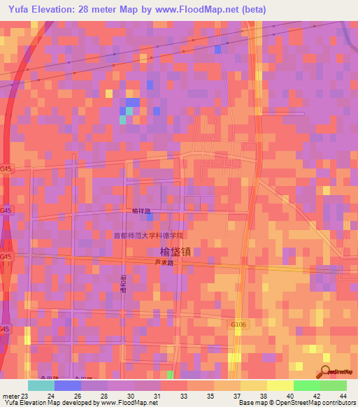 Yufa,China Elevation Map