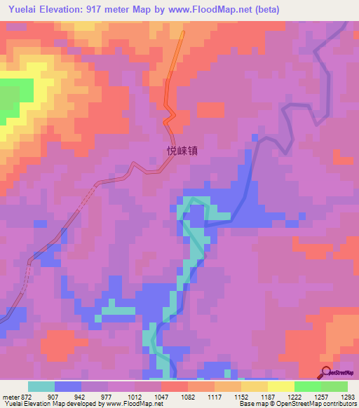 Yuelai,China Elevation Map