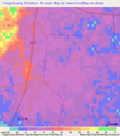 Yuegezhuang,China Elevation Map