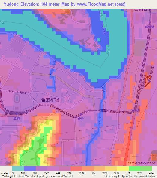 Yudong,China Elevation Map