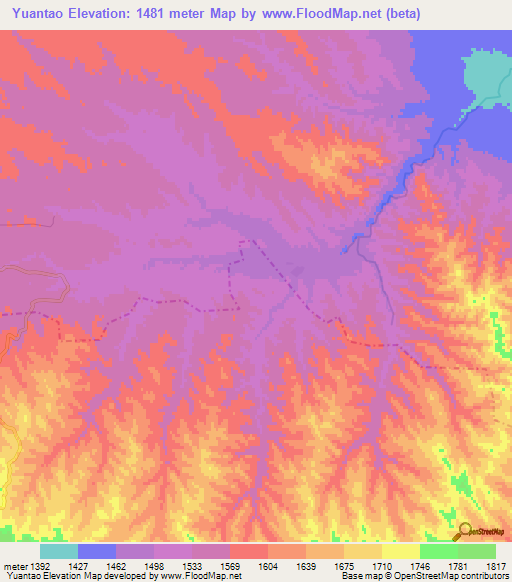 Yuantao,China Elevation Map