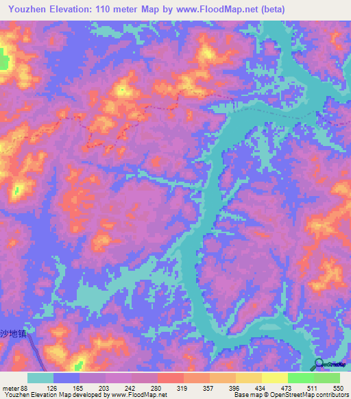 Youzhen,China Elevation Map