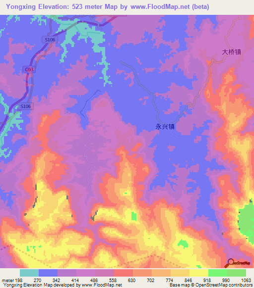 Yongxing,China Elevation Map