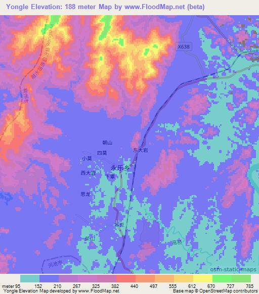 Yongle,China Elevation Map