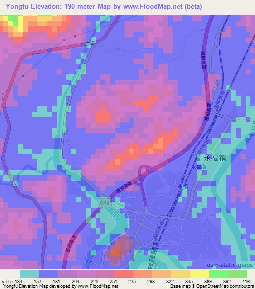 Yongfu,China Elevation Map