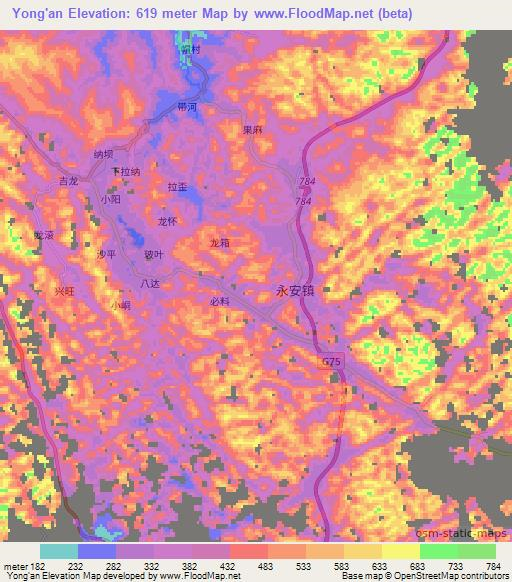 Yong'an,China Elevation Map
