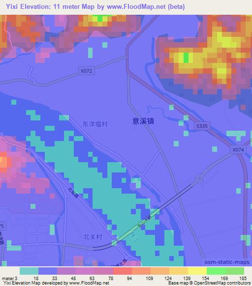 Yixi,China Elevation Map