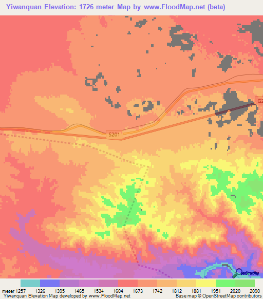 Yiwanquan,China Elevation Map