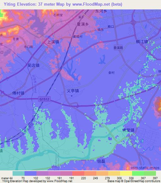 Yiting,China Elevation Map