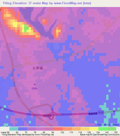Yiting,China Elevation Map