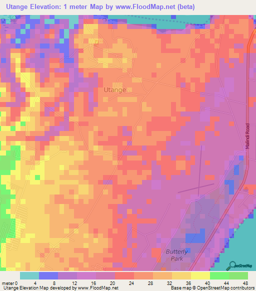 Utange,Kenya Elevation Map