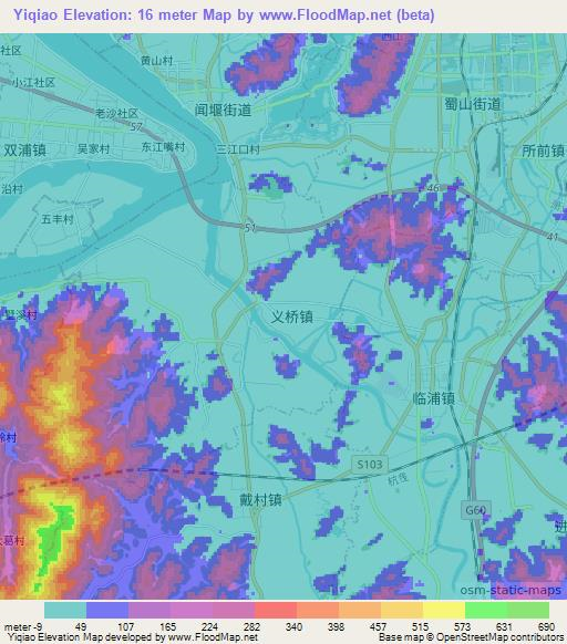 Yiqiao,China Elevation Map