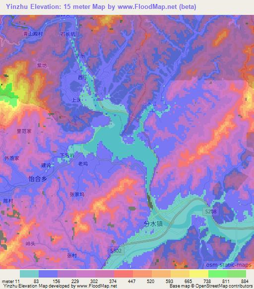 Yinzhu,China Elevation Map