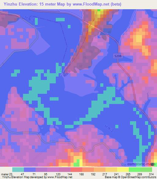 Yinzhu,China Elevation Map