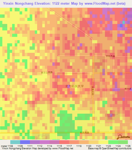 Yinxin Nongchang,China Elevation Map