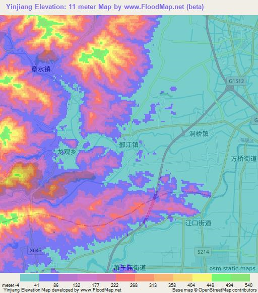Yinjiang,China Elevation Map