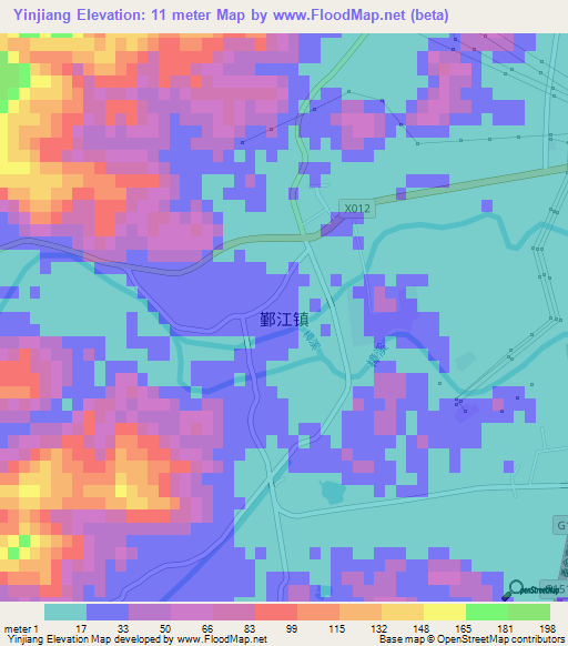 Yinjiang,China Elevation Map