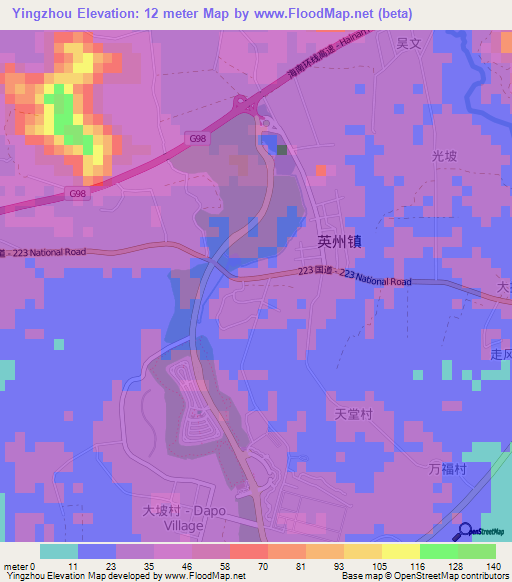 Yingzhou,China Elevation Map