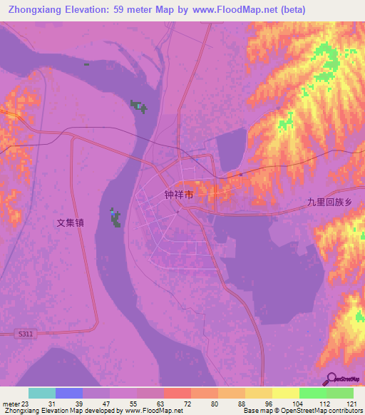 Zhongxiang,China Elevation Map